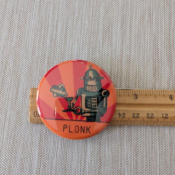 PLONK Robot Drink Button Orange 2.25" Handcrafted Cartoon Cocktail Waiter Fun - Picture 10 of 10